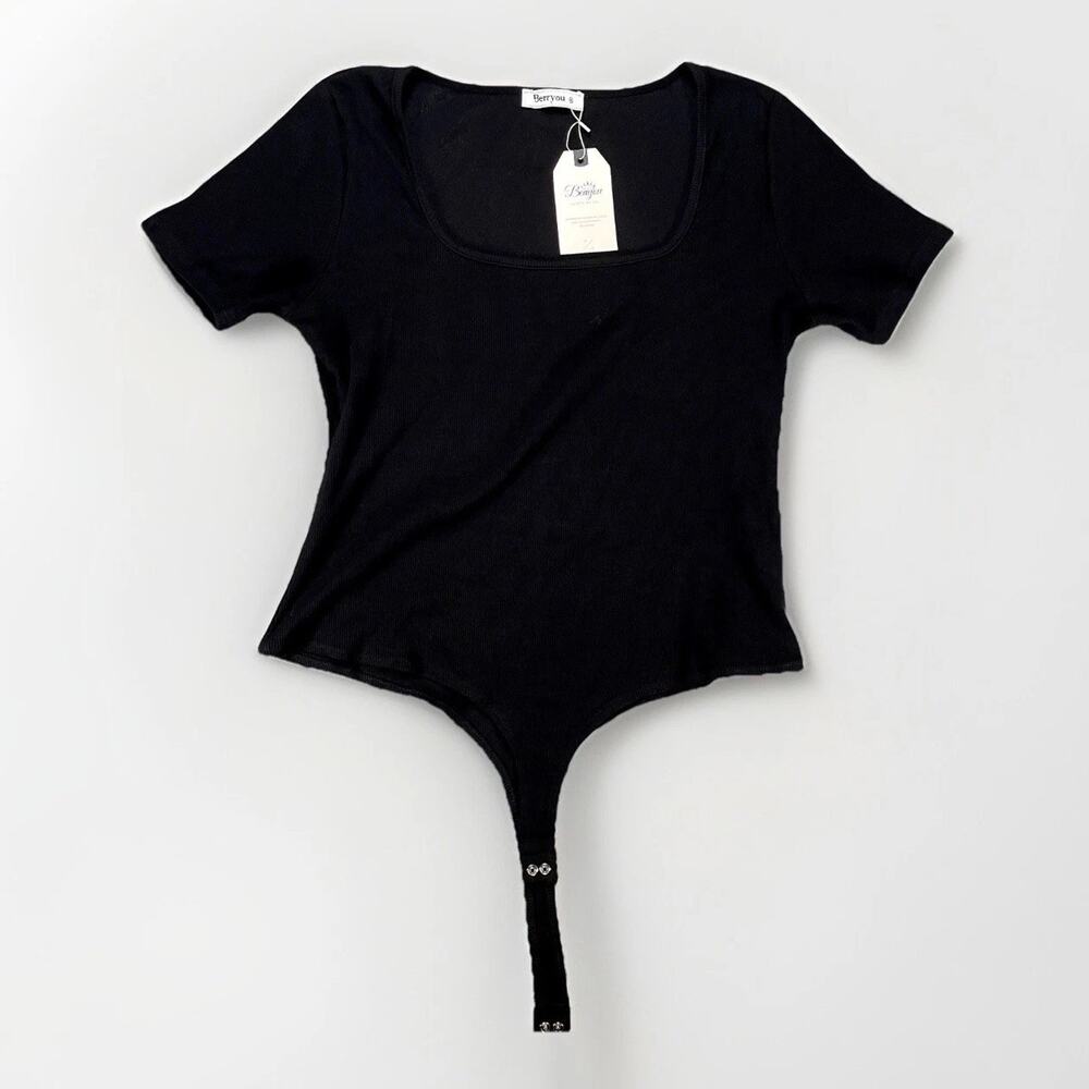 Berryou Bodysuit Women's 2XL Black Crew Neck Short Sleeve Top Slimming